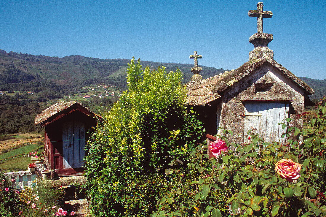 Horreos (typical barn). Rias Baixas, Galicia. Spain