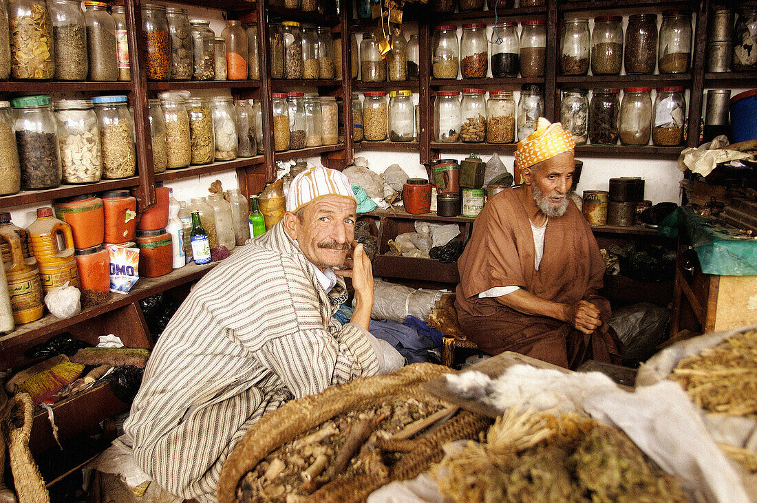 Natural medicine shop in souk. Marrakesh, Morocco