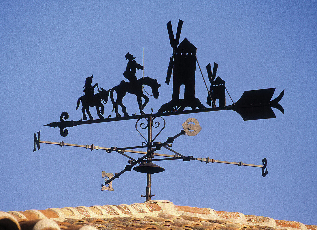Weather vane about the Quixote on roof. Toledo province, Spain