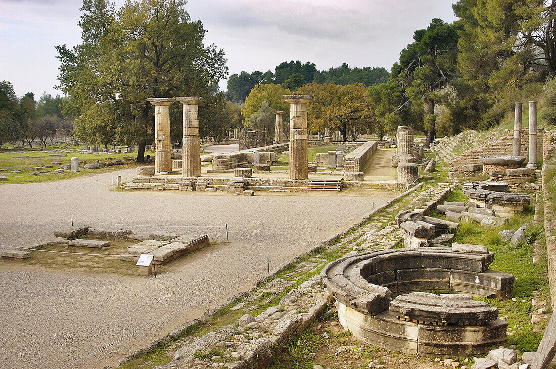 Heraion, ruins of ancient Olympia. Peloponnese. Greece