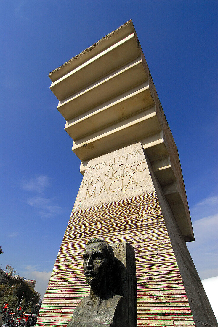 Monument to Catalan political leader Francesc Macià by sculptor Josep Maria Subirachs. Plaça de Catalunya. Barcelona, Spain