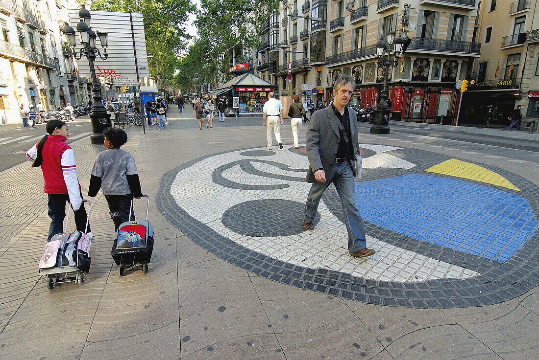 Spain. Barcelona. Las Ramblas. Mosaic by Joan Miró