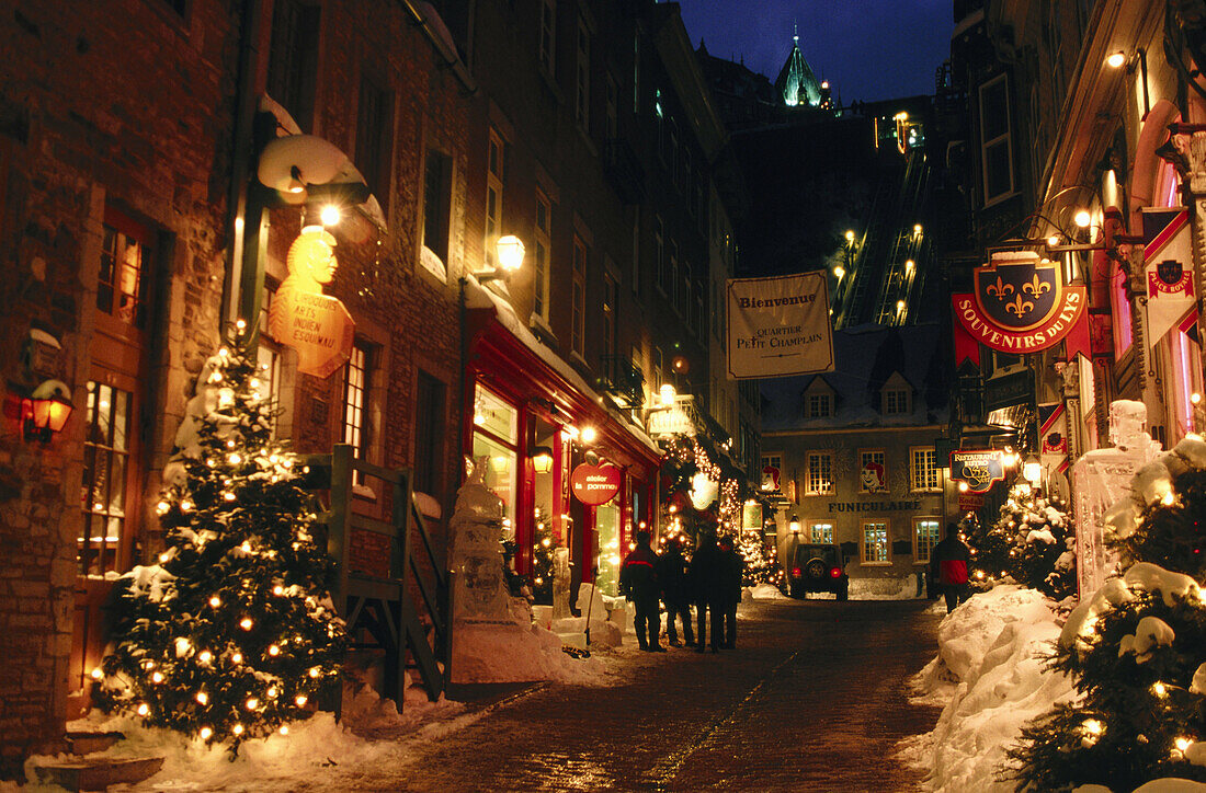 Winter in narrow streets. Quebec City. Canada