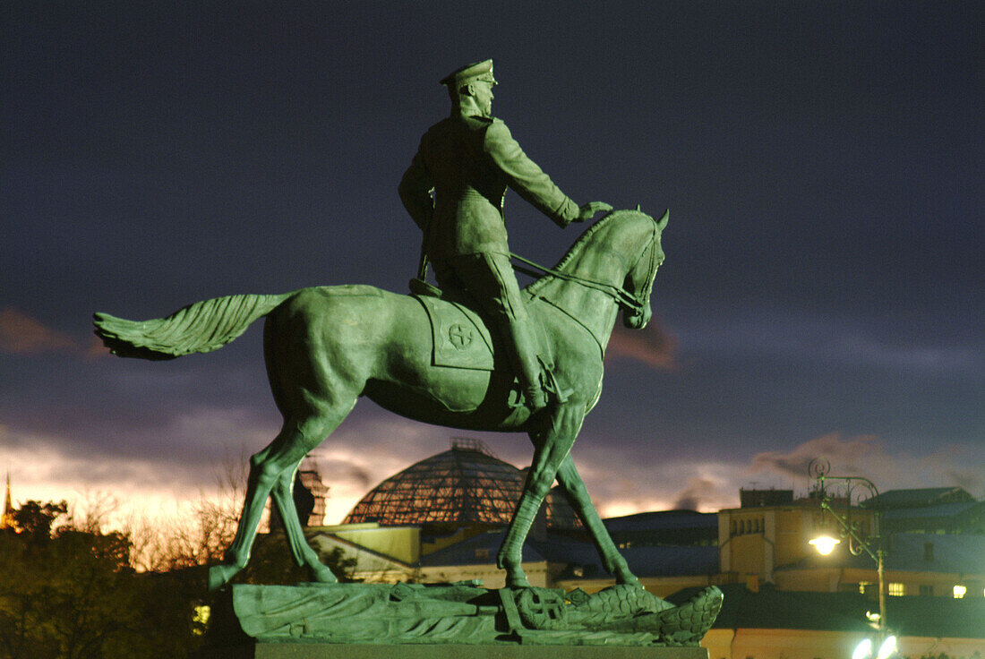 Moscow, Russia, Revoltutionary Square, statute, General Vhukouski, on his horse. WW2 hero.