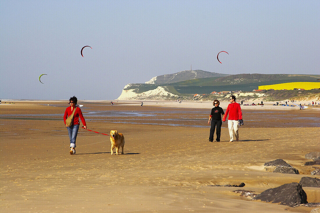 Afternoon at the beach of Wissant with view at Cap Blanc-Nez, La Cote d'Opale, Picardie-Nord, dept Pas-de-Calais, France, Europe