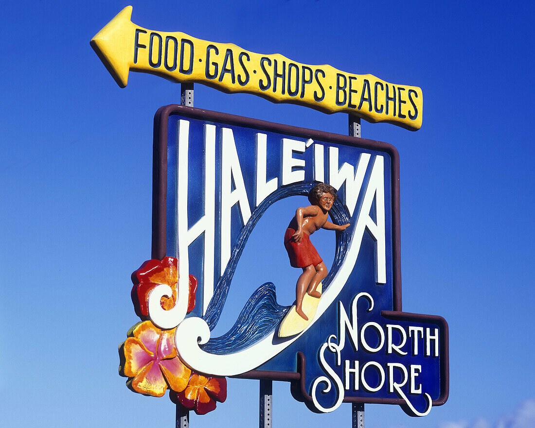 Hale iwa sign, North shore, oahu, hawaii, USA.