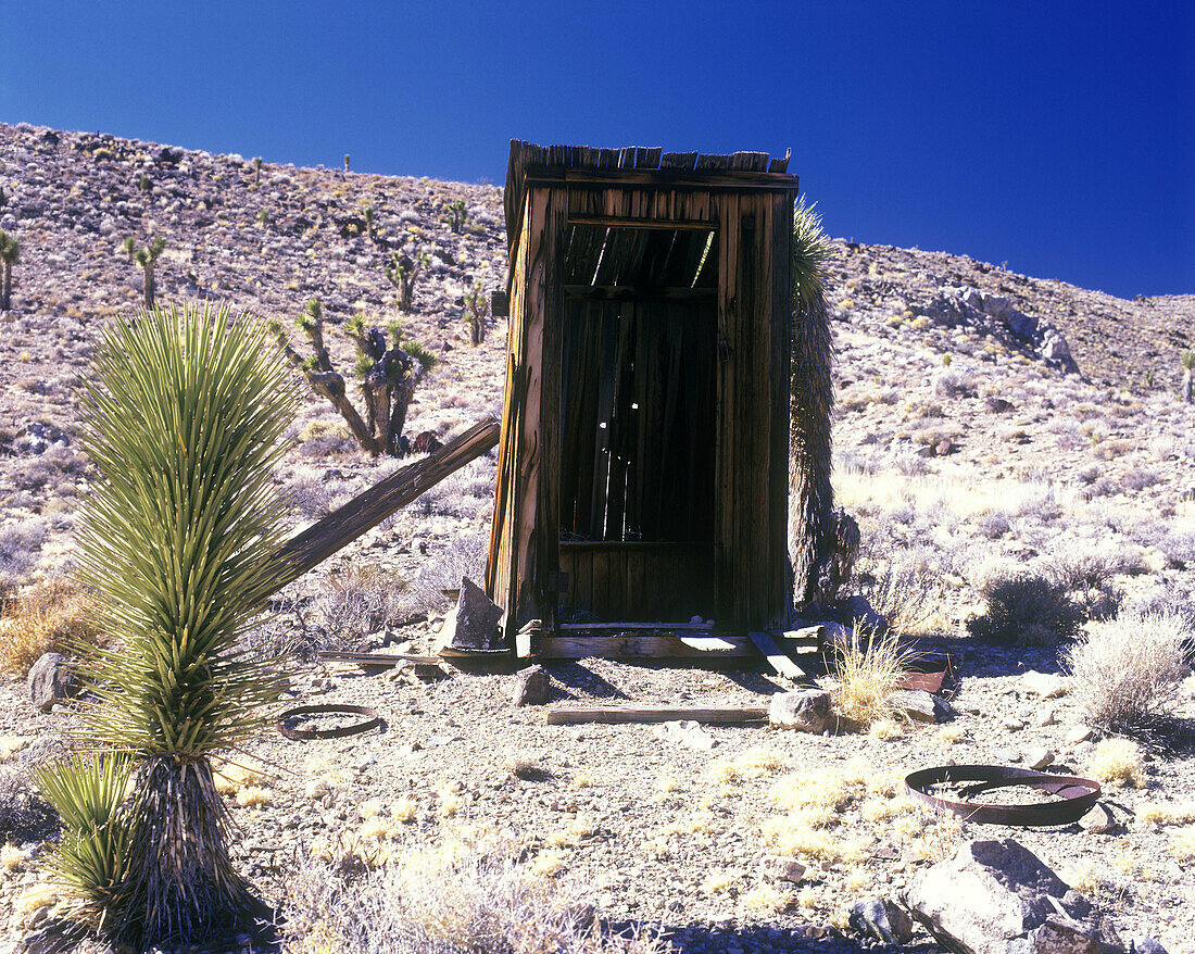Outhouse (toilet) , Lost burro mine, Death valley National Park, California, USA.