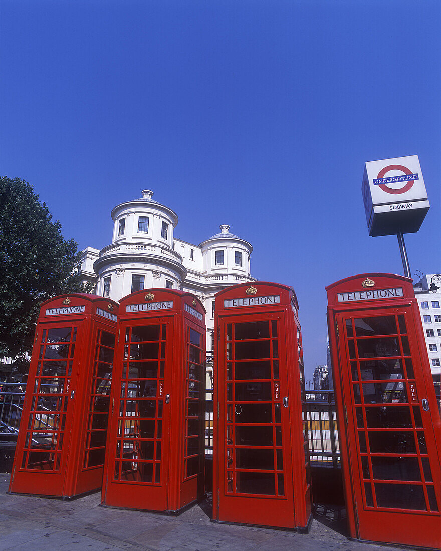 Red telephone boxes, Strand, London, England, U.K.