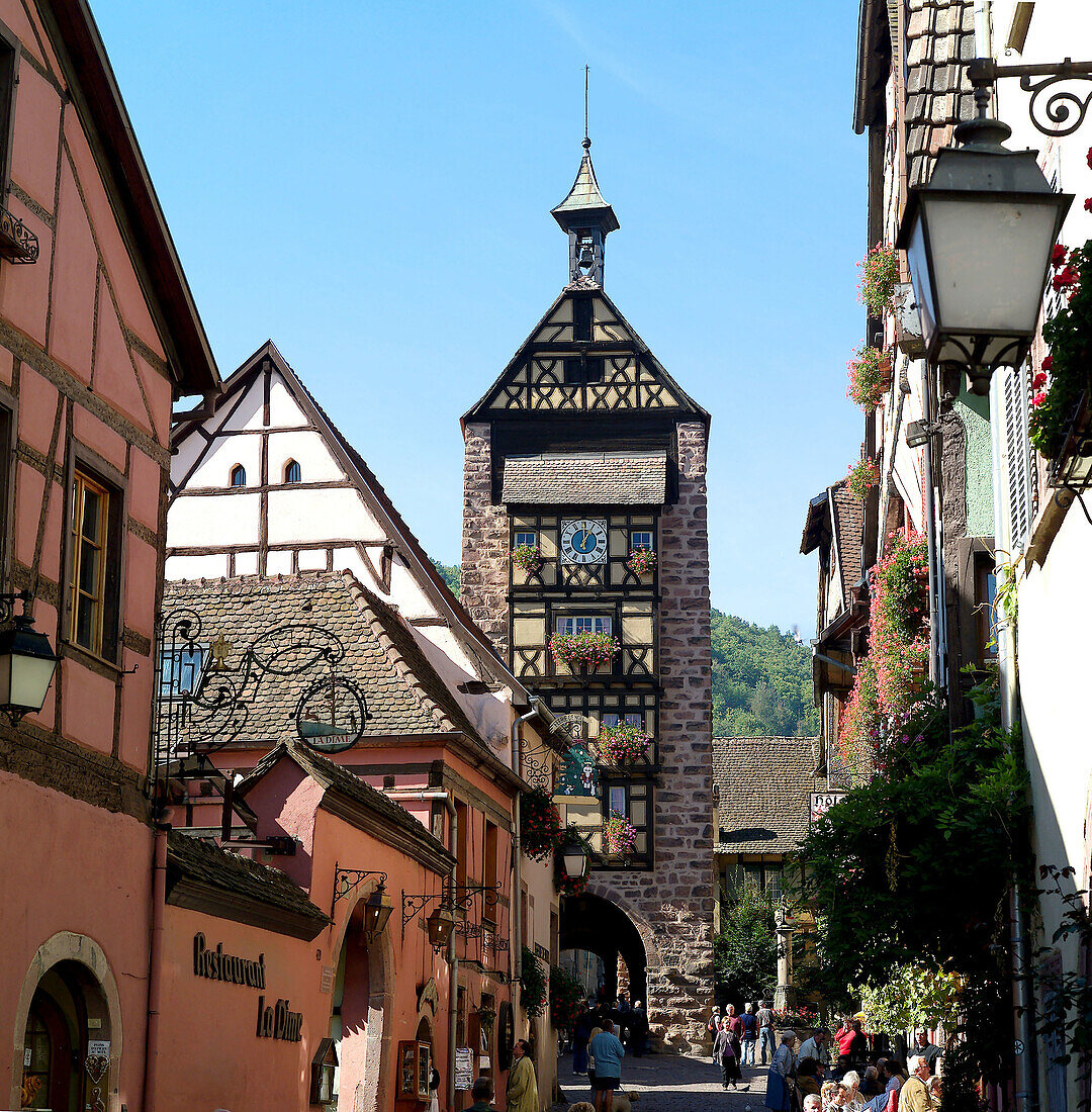 Dolder tower at Main Street. Riquewihr. Alsatian Wine Road. France