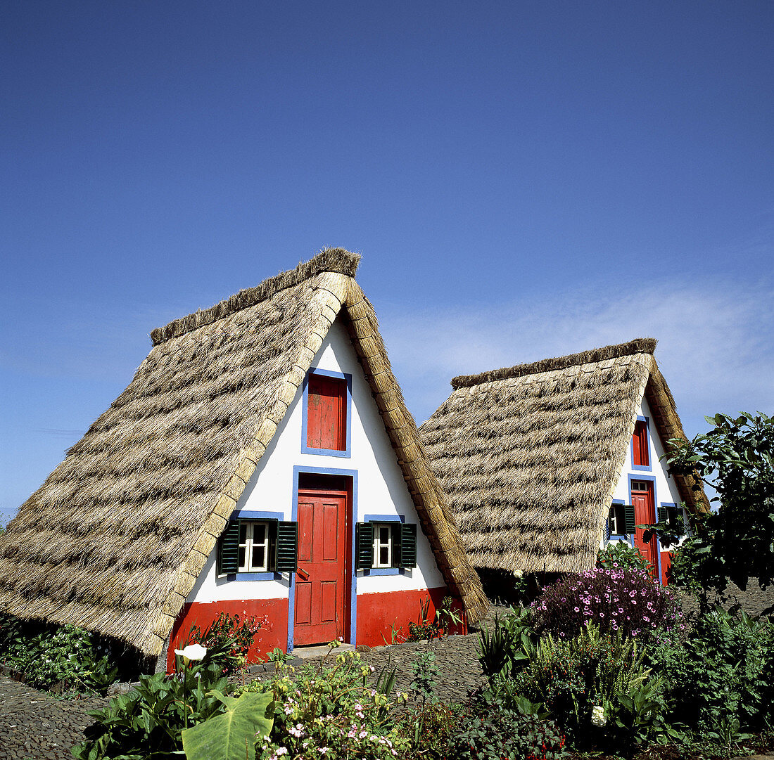 Traditional thatched houses. Santana. Madeira Island, Portugal
