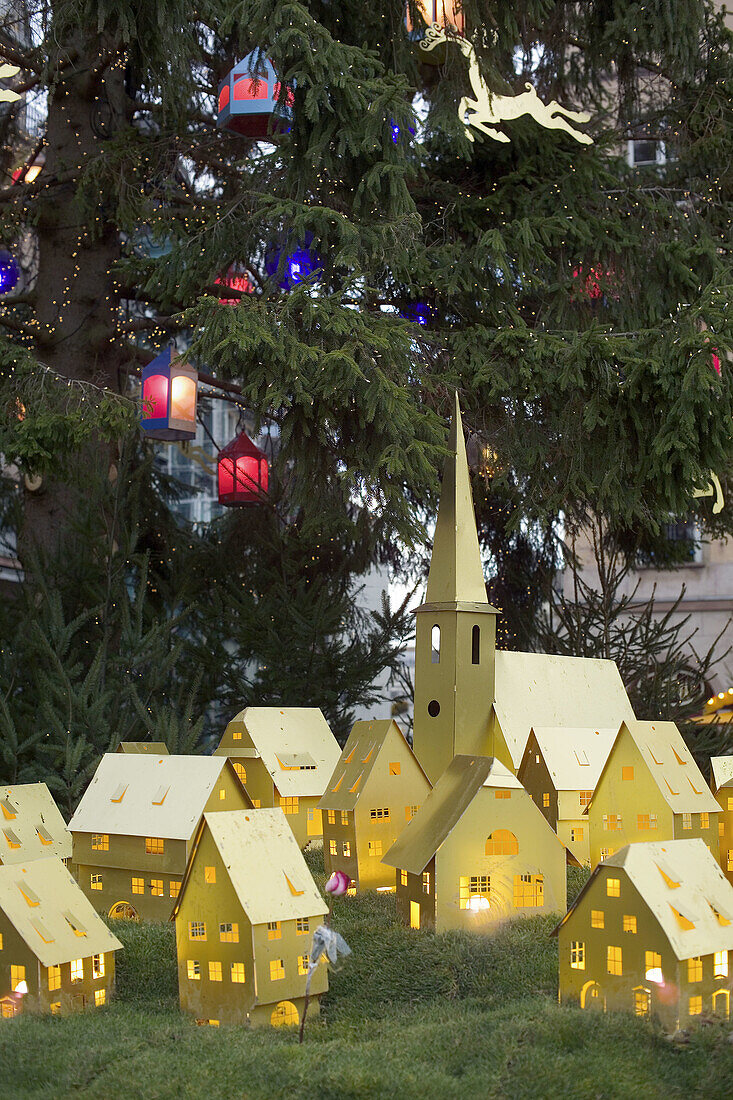 France, Alsace. Strasbourg . Christmas market golden village model