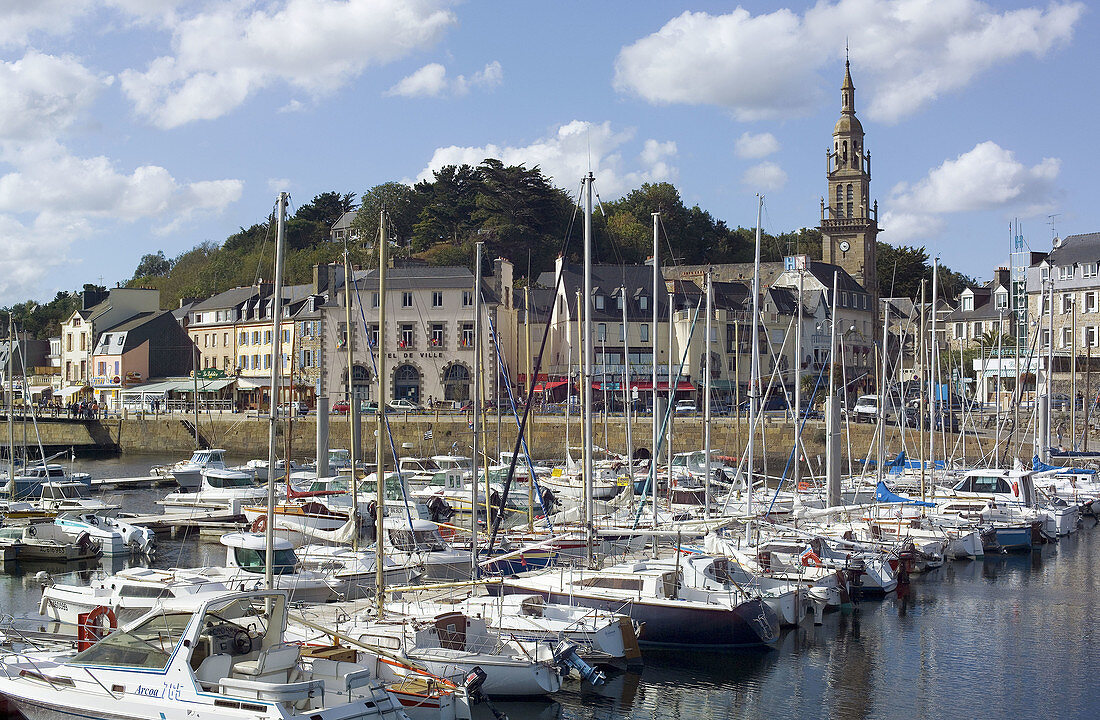 Boating harbour and town, Binic. Brittany, France