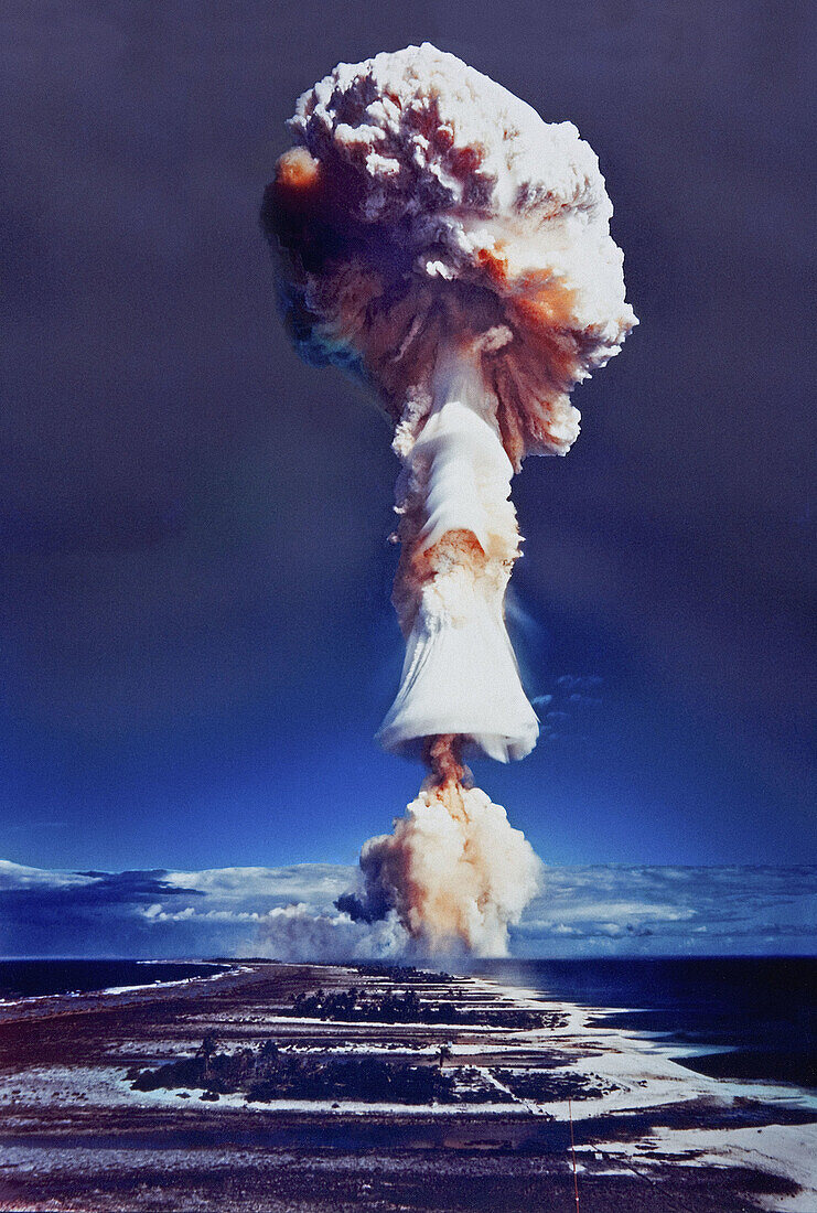 Mushroom of a nuclear bomb explosion, French Polynesia
