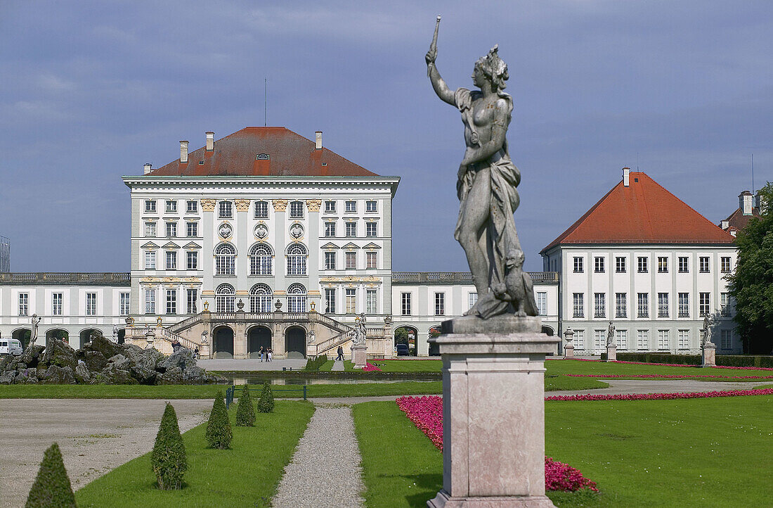 Statue in front of Nymphenburg castle. Munich. Bavaria. Germany.