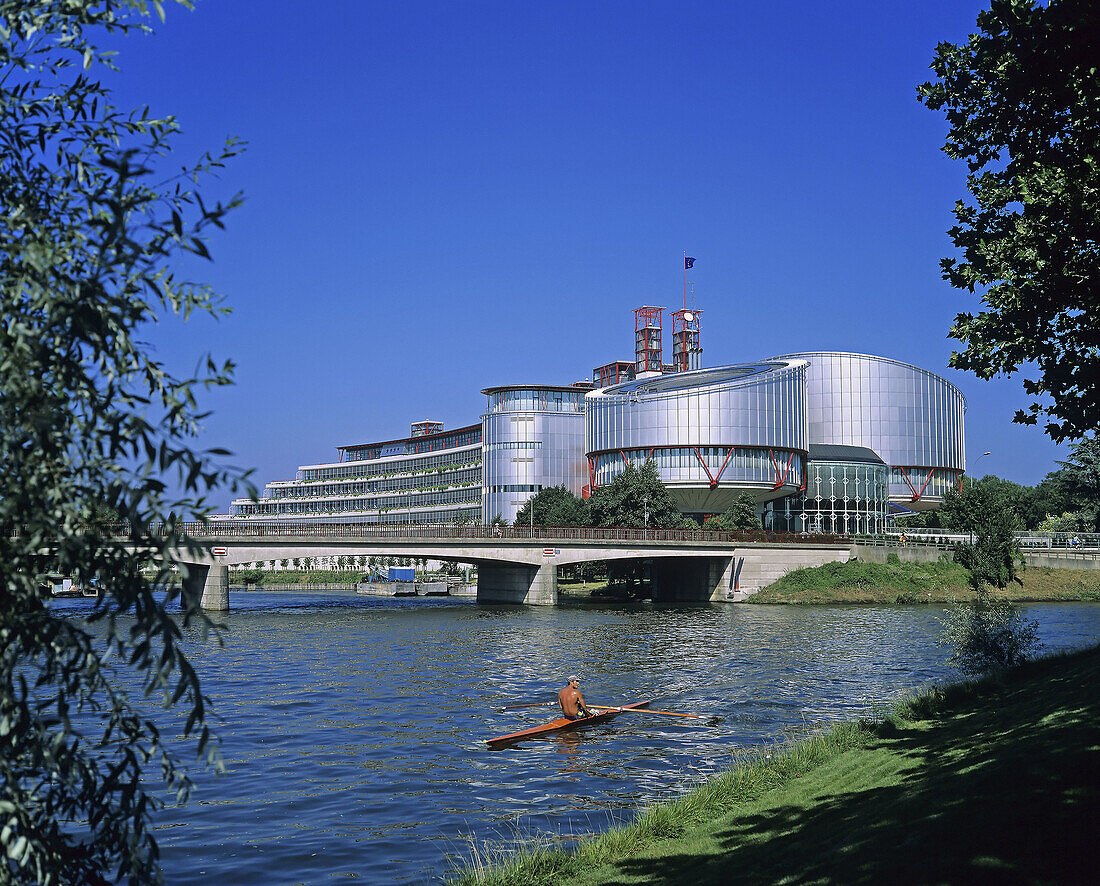 Ill River and European Court for Human Rights, Strasbourg. Alsace, France