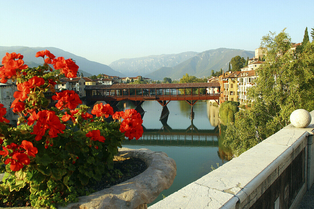 Old bridge on Brenta River. Bassano del Grappa. Veneto, Italy