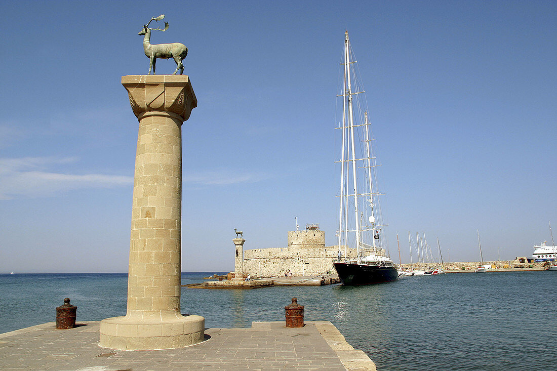 Mandraki harbour, old city. Rhodes. Dodecanese, Greece