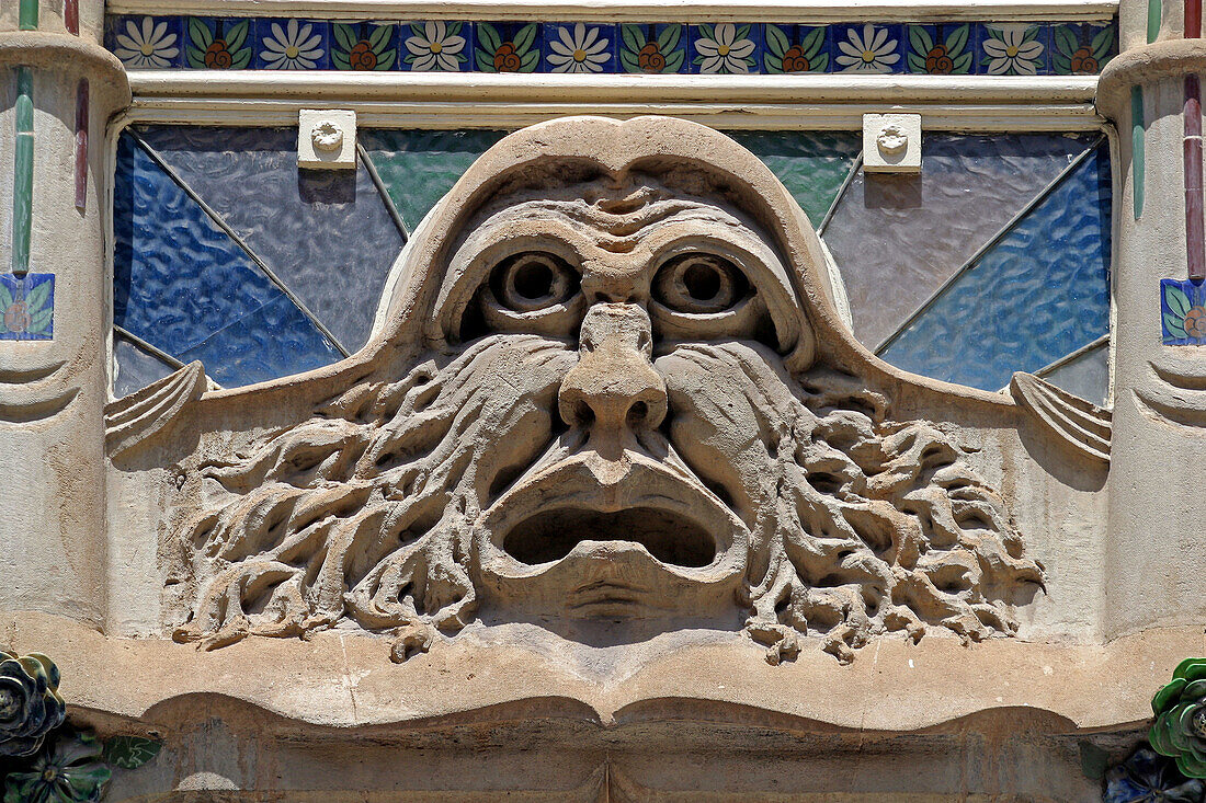 Detail on art nouveau facade. Palma de Mallorca. Majorca, Balearic Islands. Spain