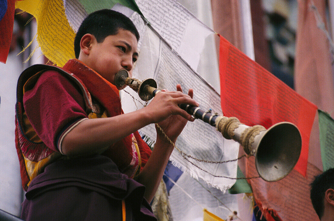 Tibetan New Year celebration in Buddhist temple. Sikkim. India