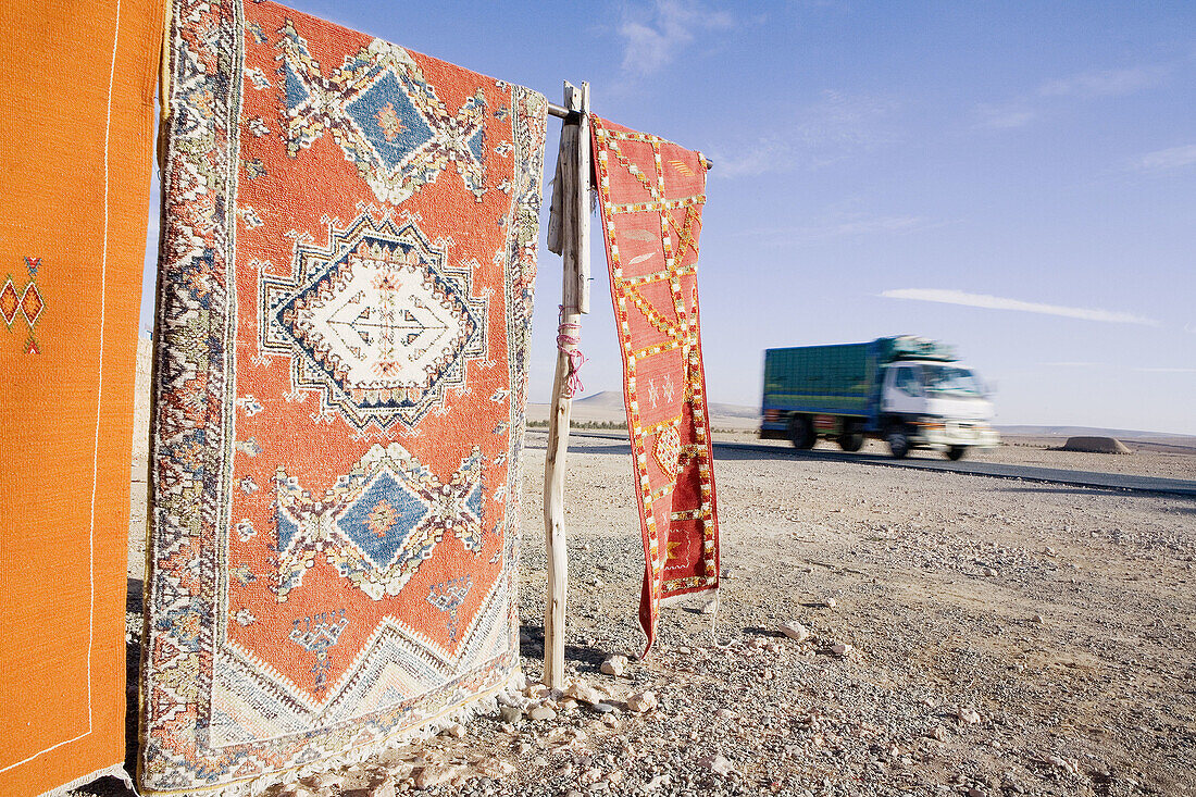 Outdoor Carpet Shop on the road to Marrakech, Morocco, Africa