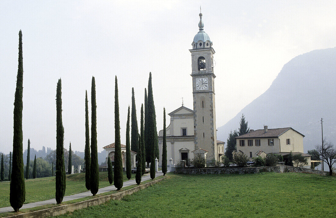 Sant Abbondio church. Village of Gentilino. Switzerland s canton of Ticino