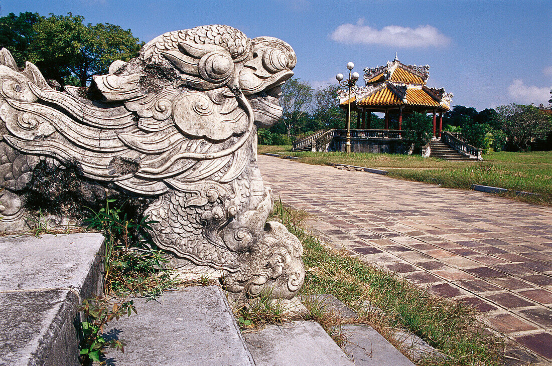 Ornamental dragons in the Purple Forbidden City. Imperial Citadel. Hue. Vietnam