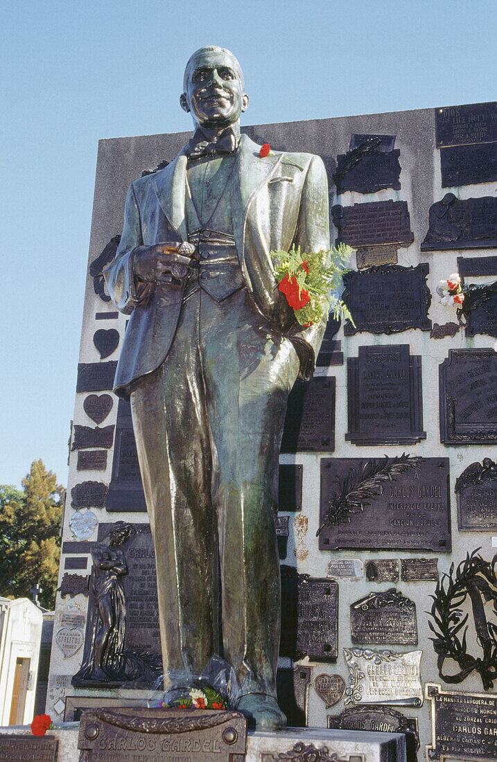 Carlos Gardel statue on his grave in La Chacarita cemetery. Buenos Aires. Argentina.