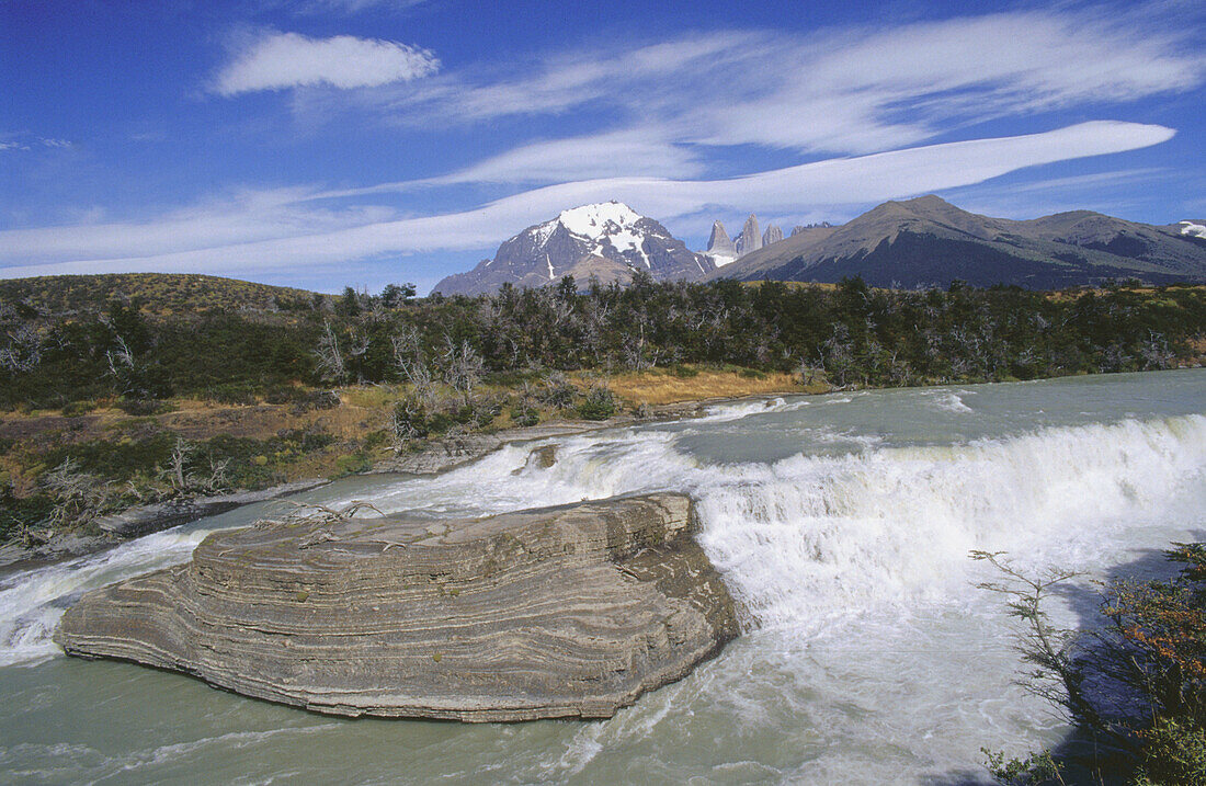 Paine falls. Torres del Paine National Park. Magallanes XIIth region. Chile.