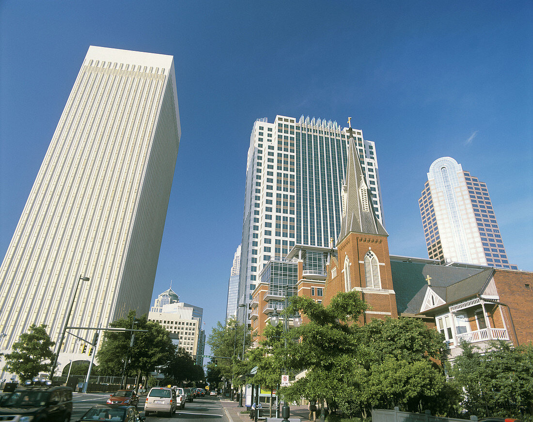 South Tyron Street in downtown Charlotte. North Carolina, USA