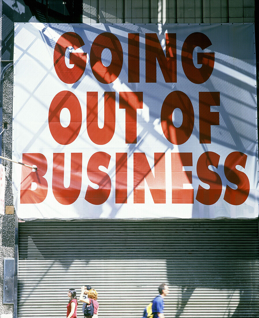 Going out of business sign at Seventh Avenue, Manhattan. New York City, USA
