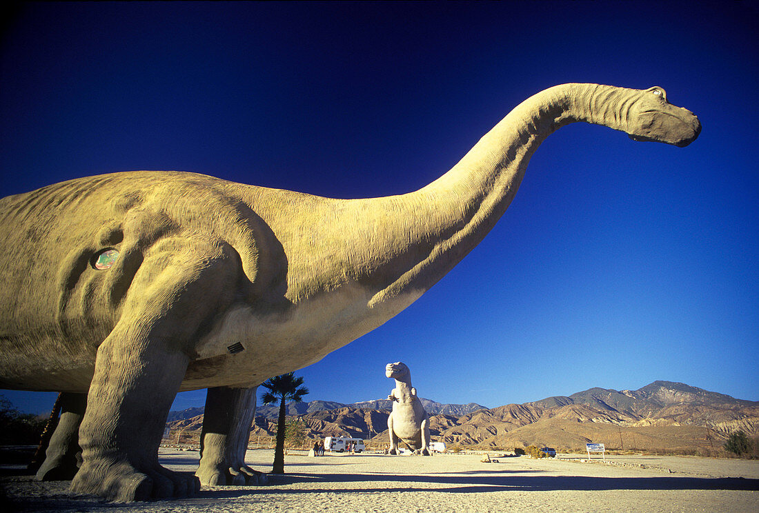 Dinosaur replicas, Cabazon truck stop, California, USA.