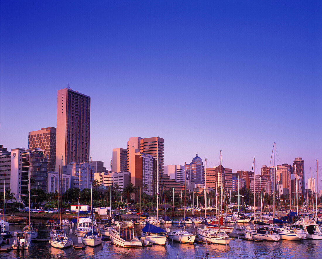 Royal yatch club, Downtown skyline, Natal bay, Durban, South africa.