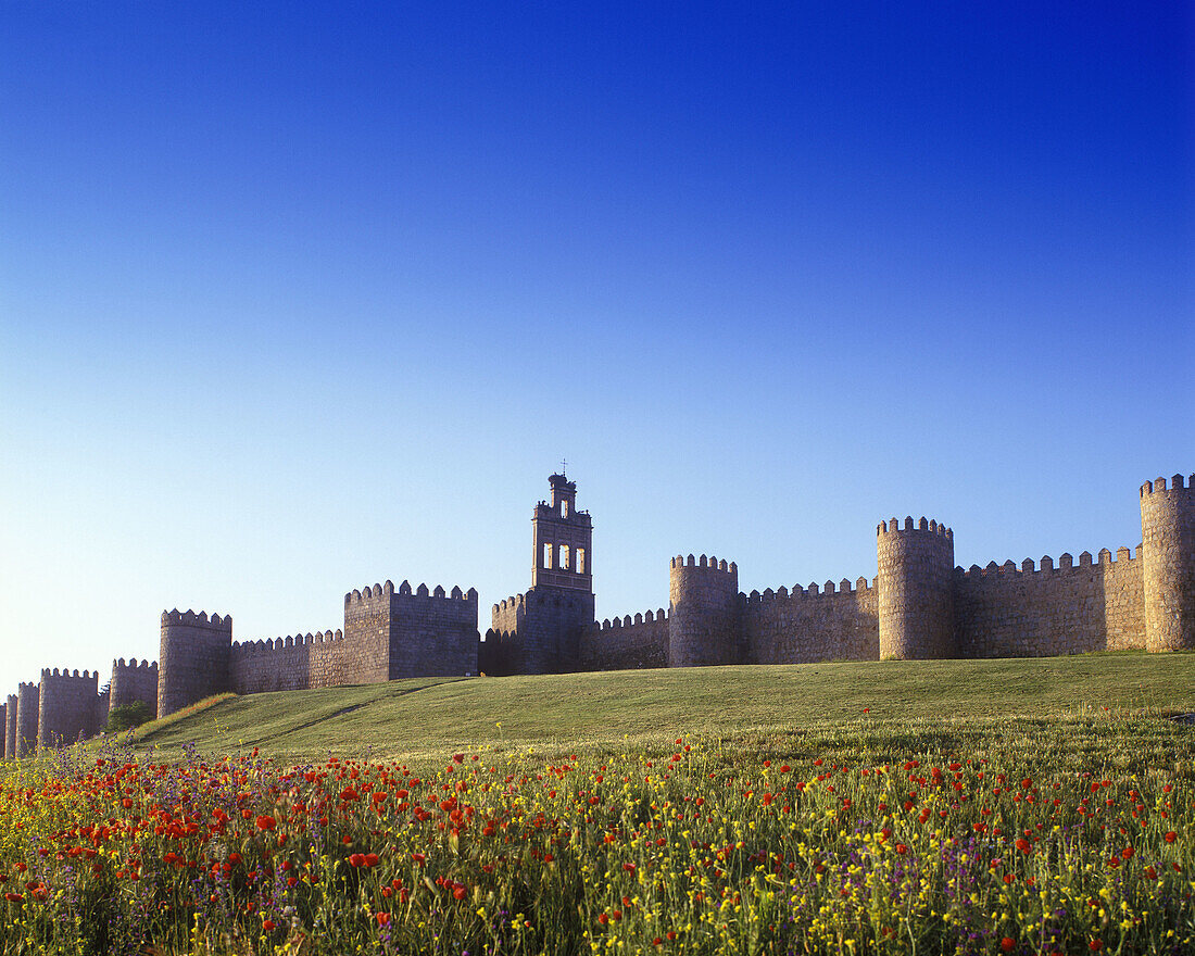Old city castle walls, Avila, Castilla y leon, Spain.
