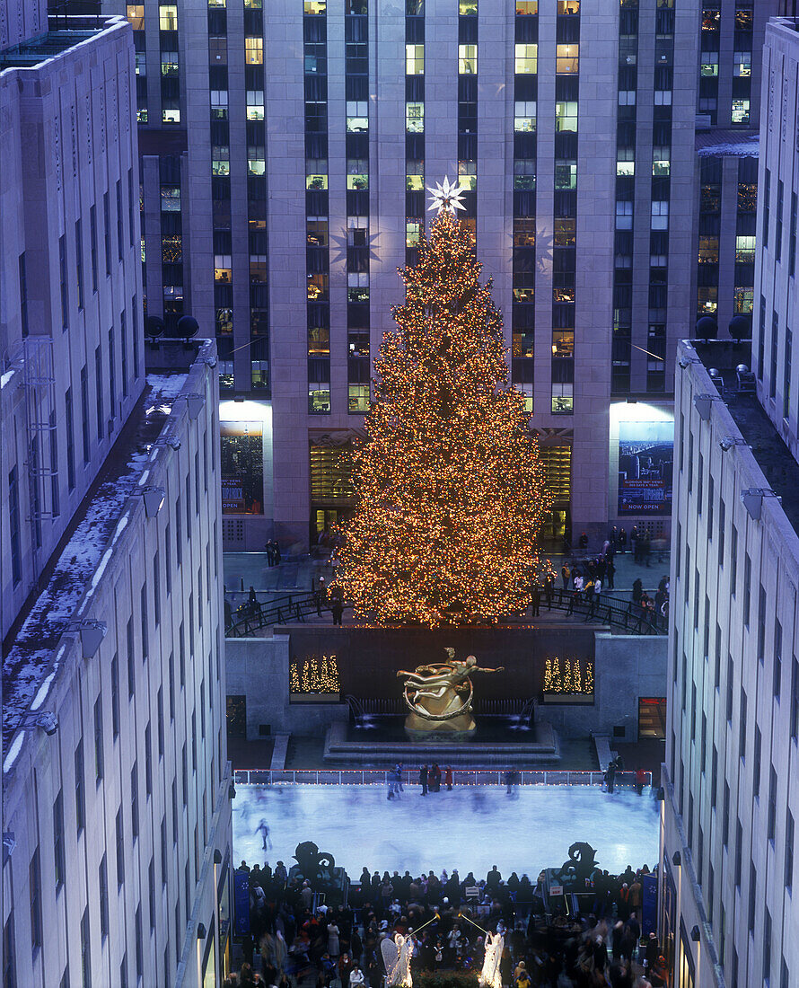 Christmas tree, Rockefeller Center, Midtown, Manhattan, New York, USA