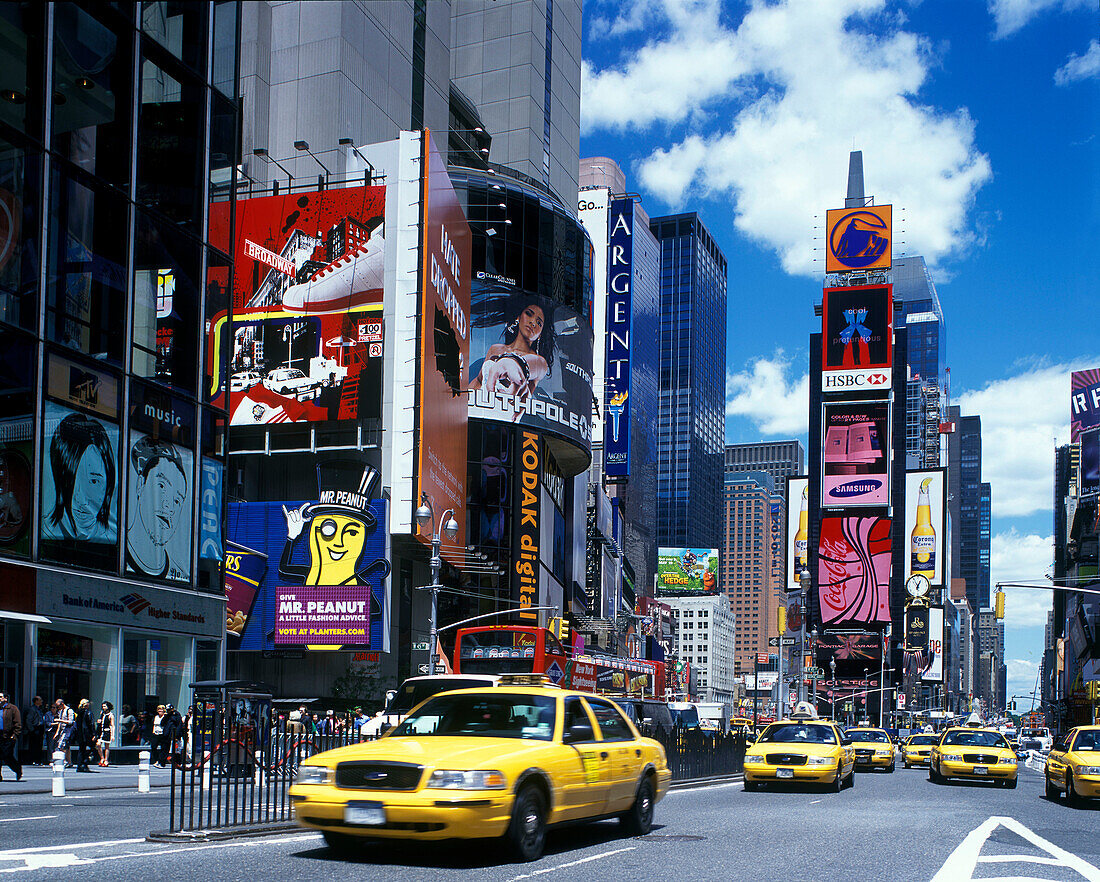 Taxi cabs, Times square, Manhattan, New York, USA