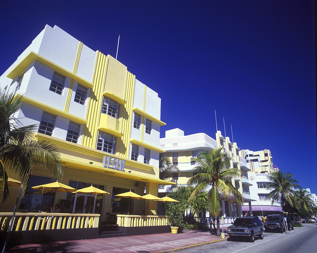 Street scene, Hotels, Ocean drive, Miami beach, Florida, USA.