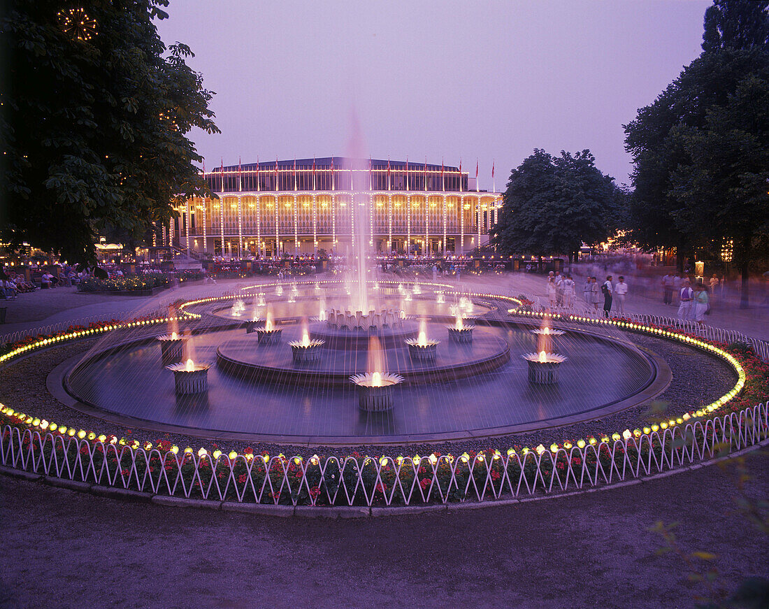 Fountain, Concert hall, Tivoli gardens, Copenhagen, Denmark.