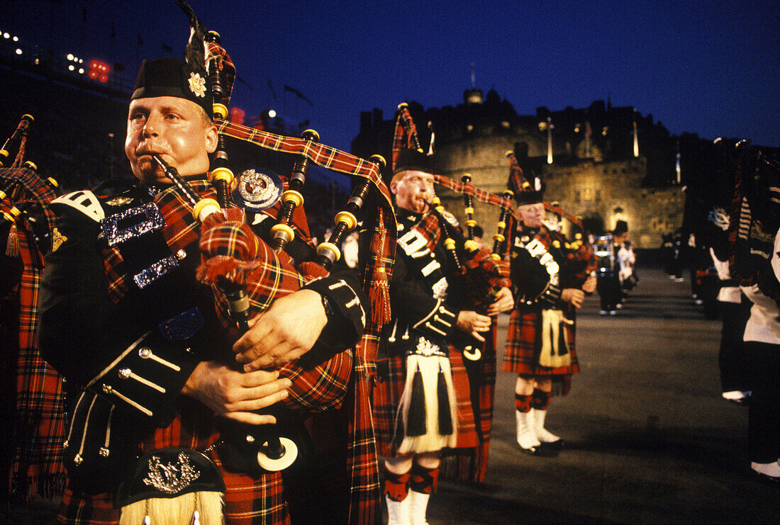 Bagpipers band, Military tattoo, Edinburgh castle, Scotland, UK