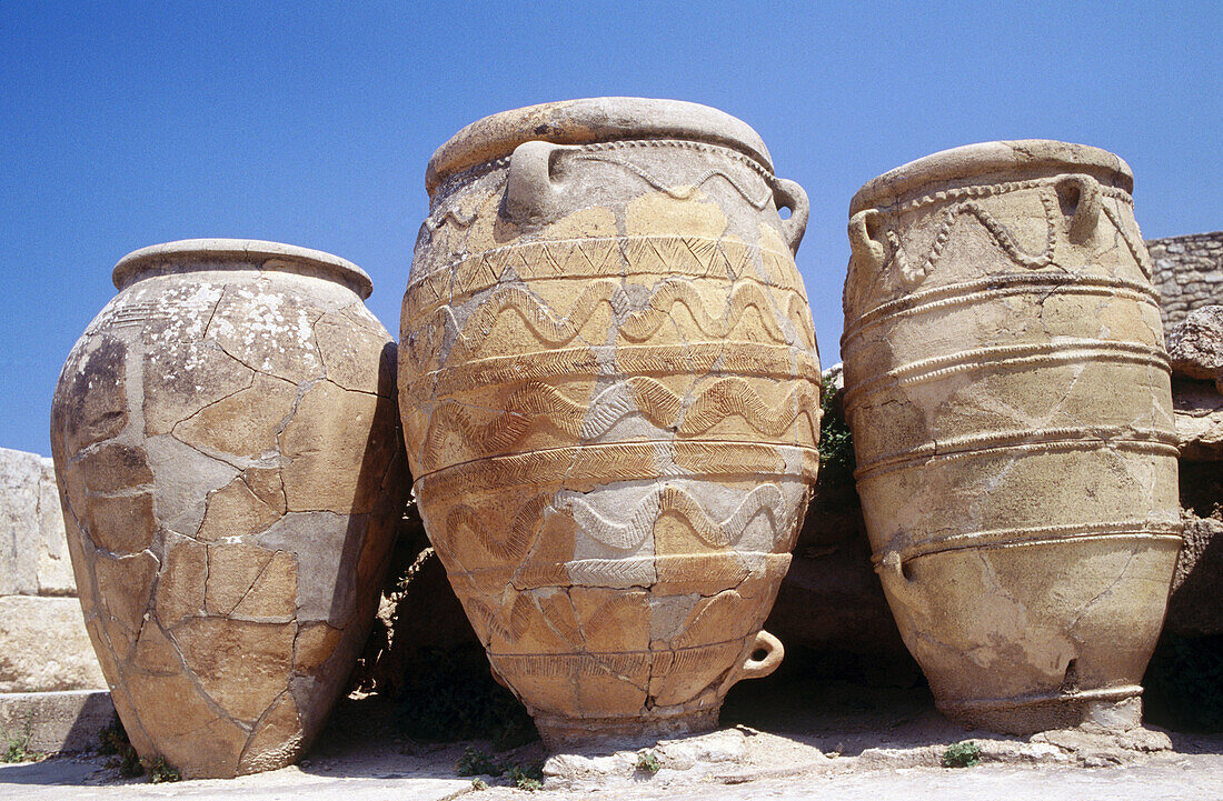 Pithoi ceramic jars at Palace of Knossos near Heraklion. Crete, Greece