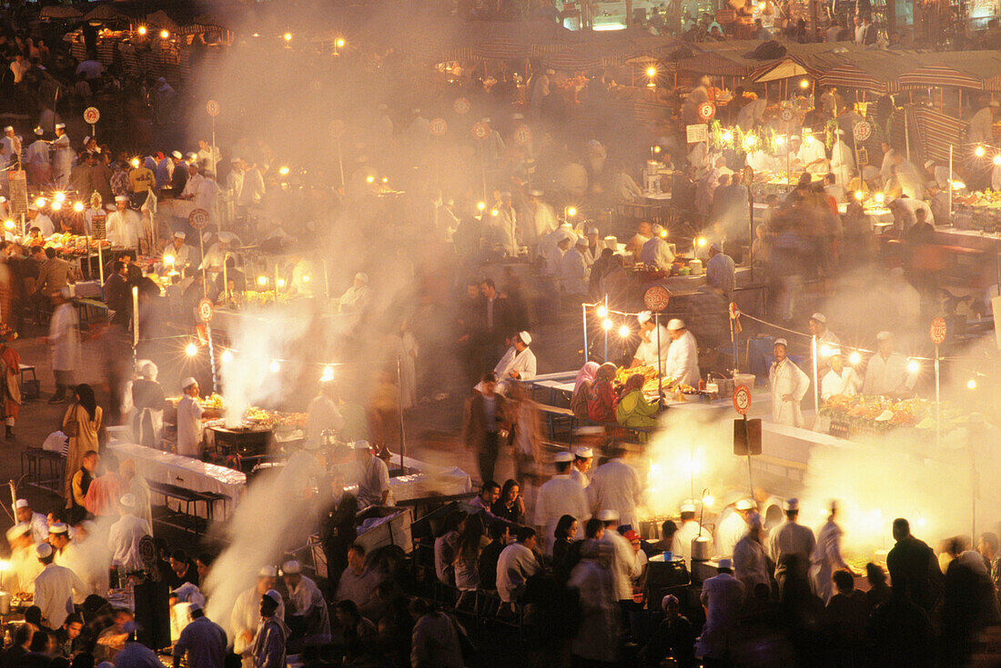 Food stalls at Jema a el Fna square. Marrakech. Morocco