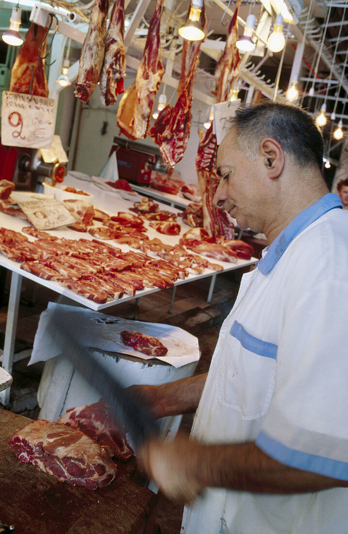 Butcher at Central Market. Athens. Greece