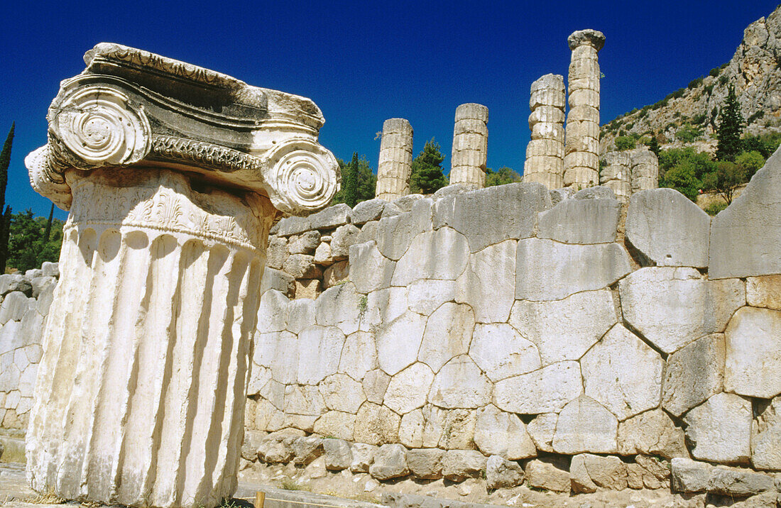 Temple of Apollo in Sanctuary of Apollo (4th century B.C.). Delphi. Greece