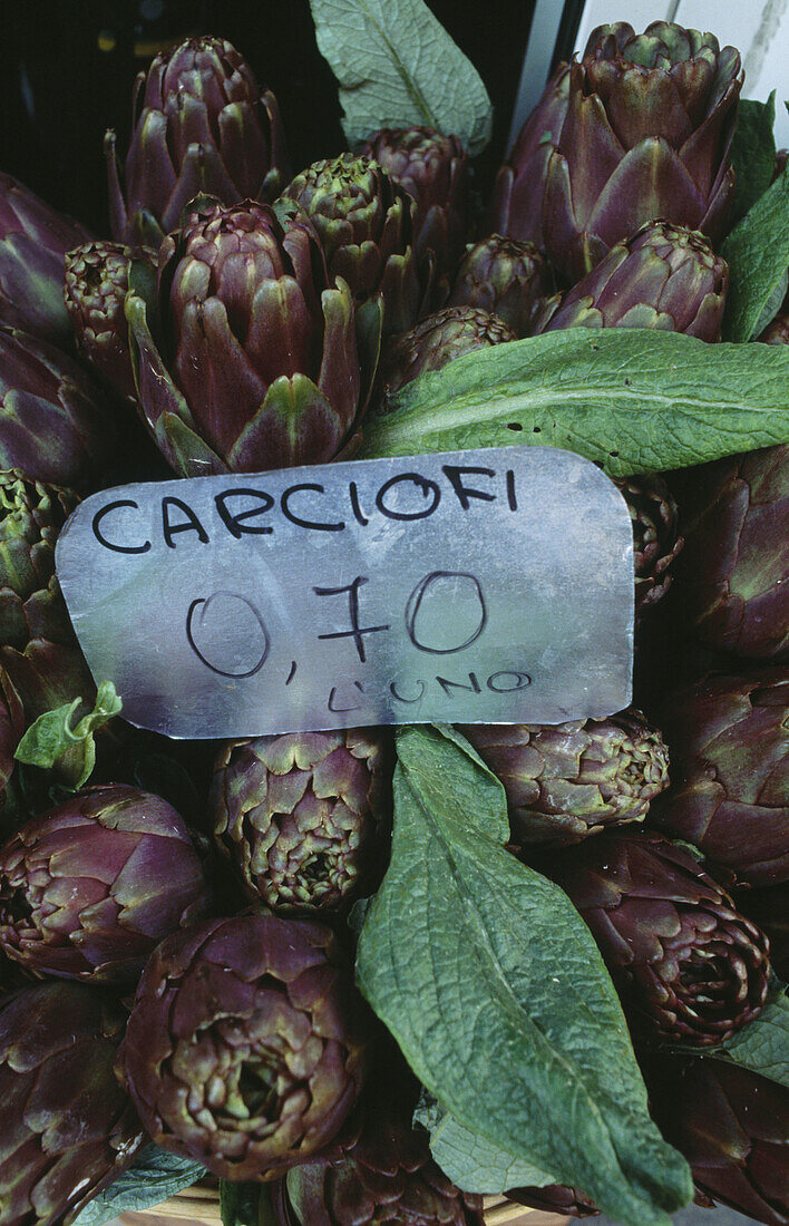 Artichokes in market. Trastevere. Rome. Italy