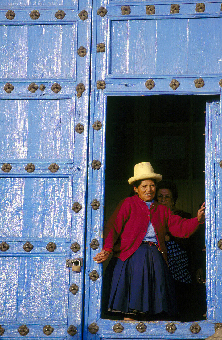 Church door. Cuzco, Amazon River. Peru