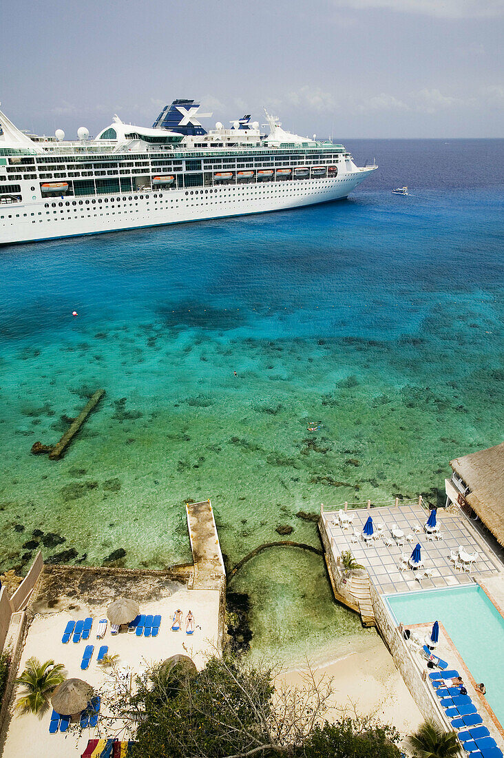 Cruise ship at port, Cozumel island. Quintana Roo, Yucatan Peninsula, Mexico
