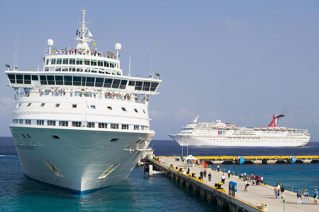 Cruise ship at port, Cozumel island. Quintana Roo, Yucatan Peninsula, Mexico