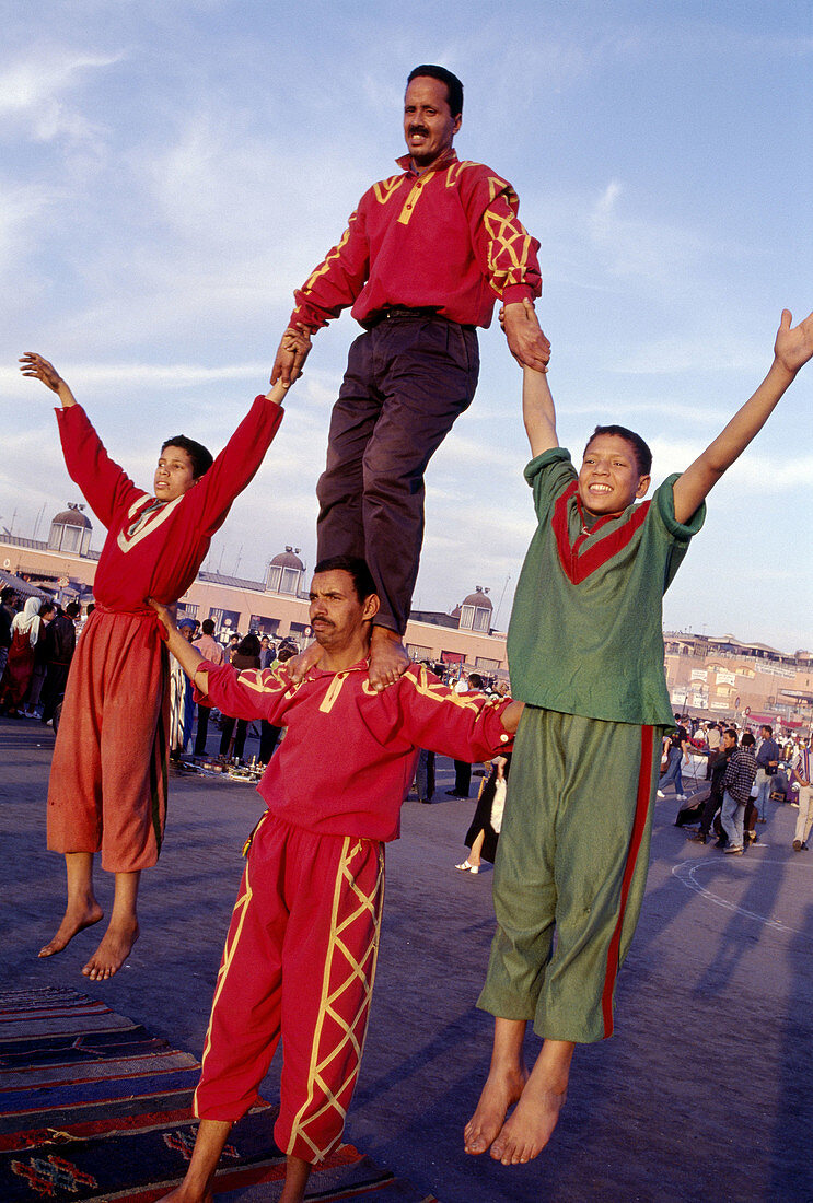 Acrobats at Jemaa el Fna square, Marrakech. Morocco