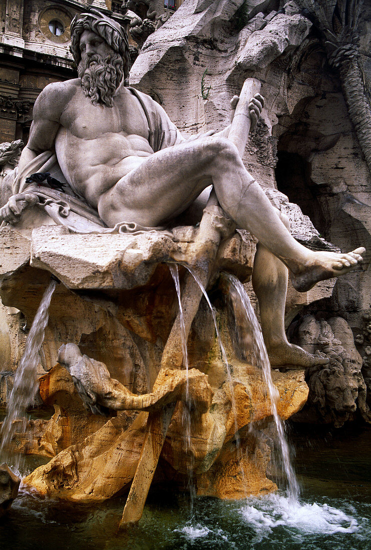 Fountain of the Four Rivers in Piazza Navona, Rome. Lazio, Italy