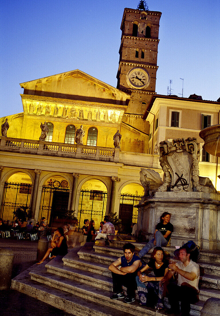 Church and Piazza of Santa Maria in Trastevere, Rome. Lazio, Italy