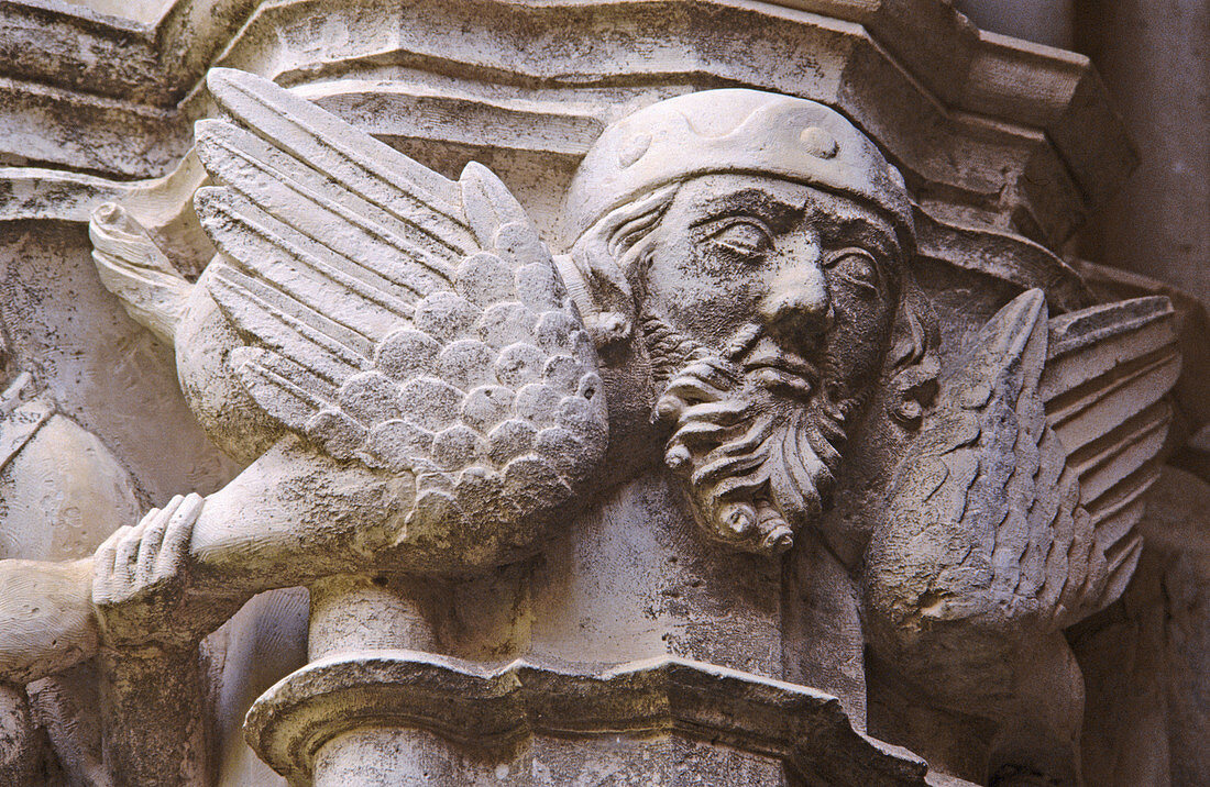 Detail of capital, Santes Creus monastery. Tarragona province. Spain